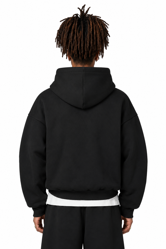 Black Boxy Dual Zipper Hoodie