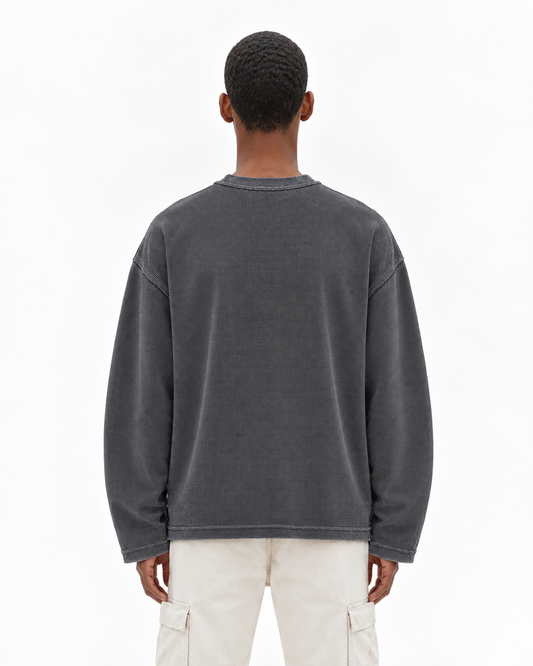 GREY ACIDWASH WAFFLE TSHIRT