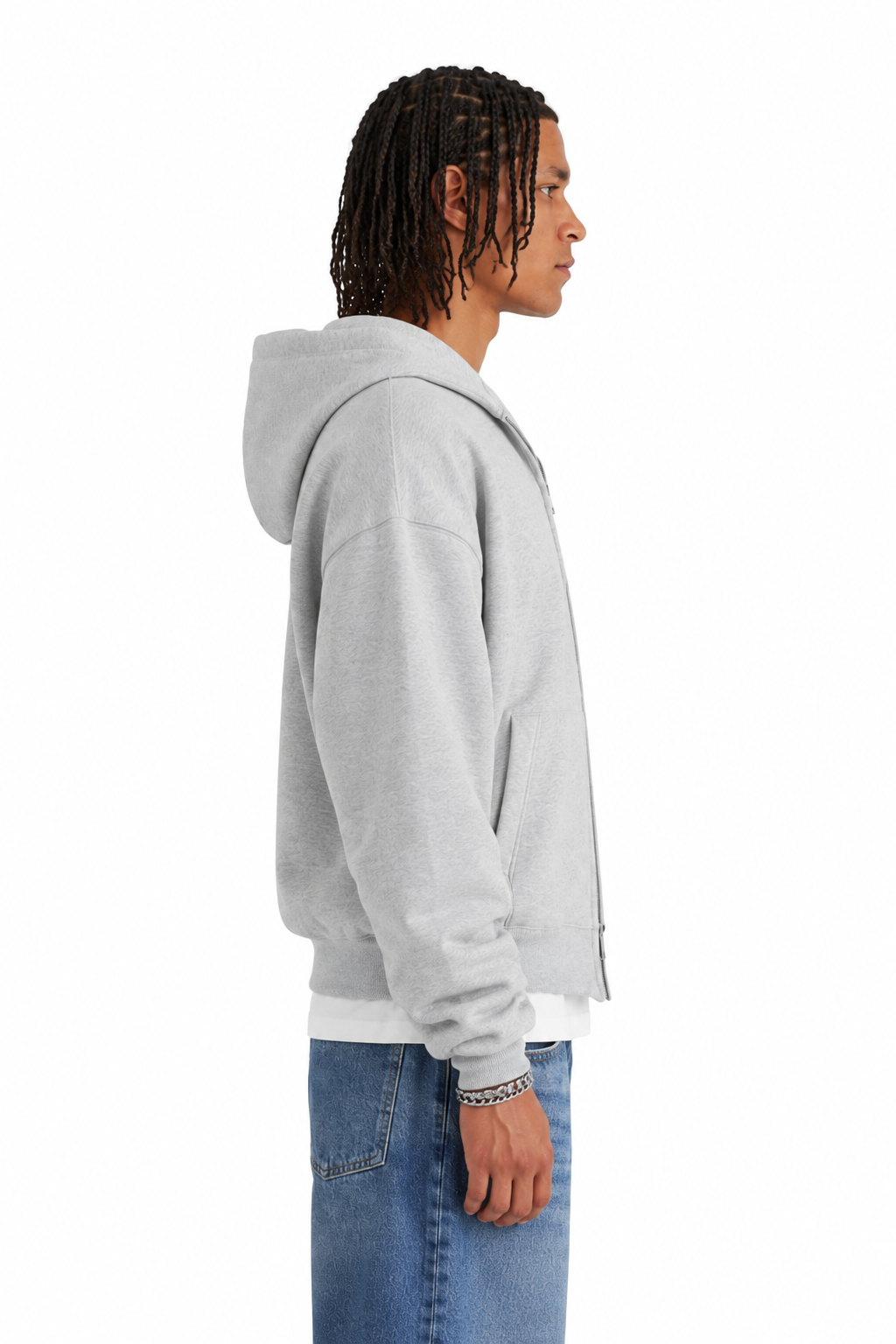 Grey Boxy Dual Zipper Hoodie