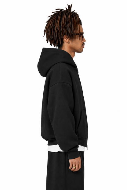Black Boxy Dual Zipper Hoodie