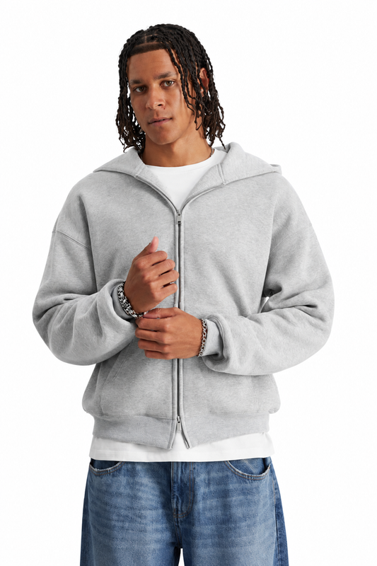 Grey Boxy Dual Zipper Hoodie