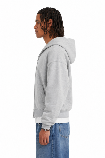 Grey Boxy Dual Zipper Hoodie