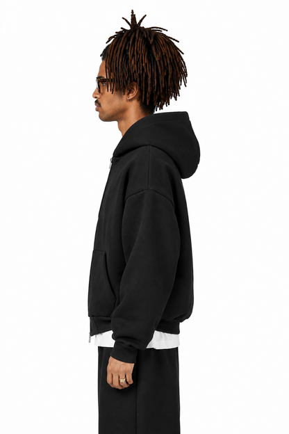 Black Boxy Dual Zipper Hoodie