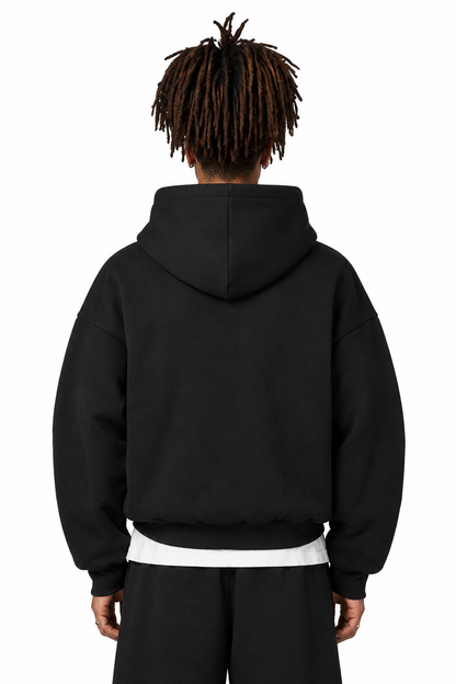 Black Boxy Dual Zipper Hoodie