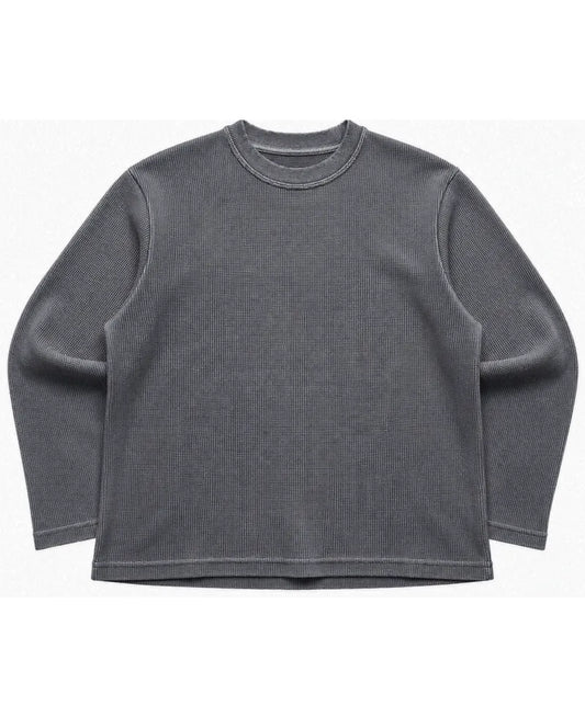 Acidwash Waffle Knit Oversized Full-Sleeve