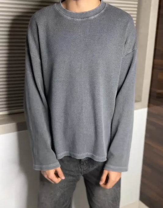 Acidwash Waffle Knit Oversized Full-Sleeve