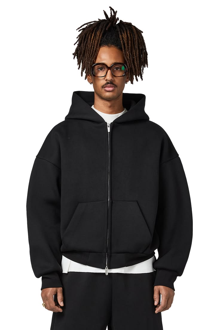 Black Boxy Dual Zipper Hoodie