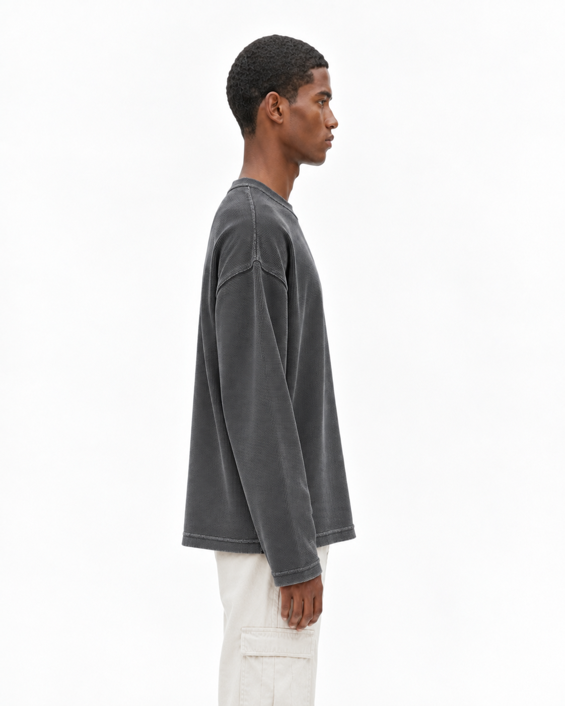 GREY ACIDWASH WAFFLE TSHIRT
