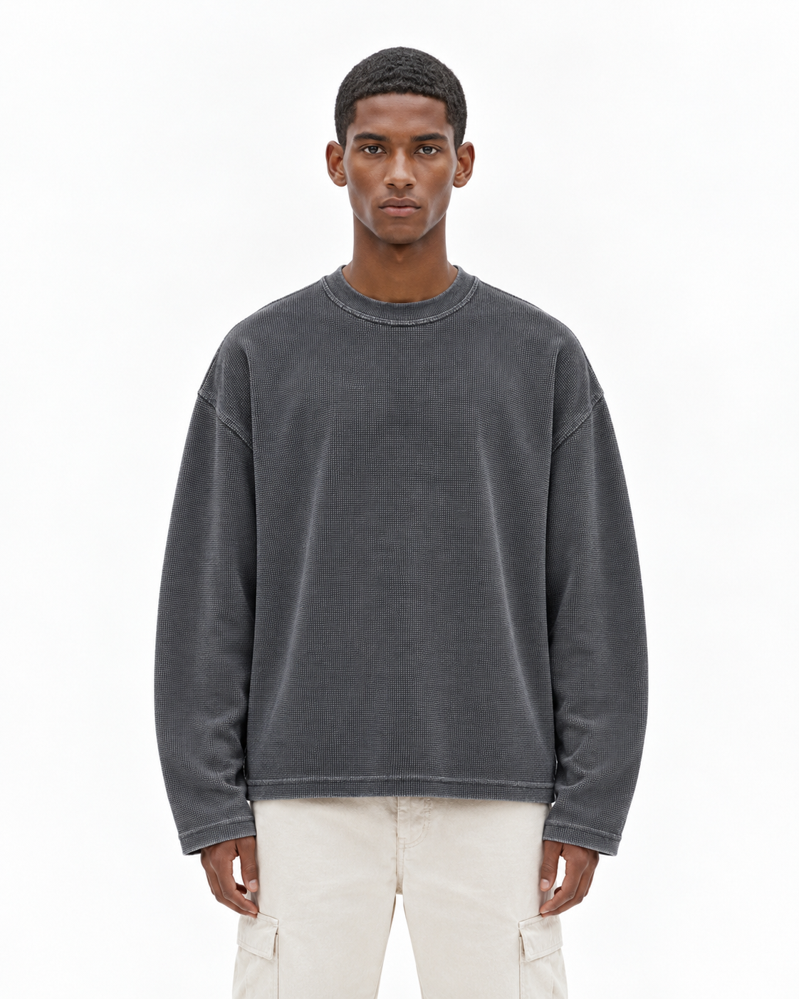 GREY ACIDWASH WAFFLE TSHIRT