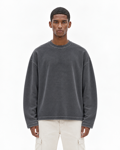 GREY ACIDWASH WAFFLE TSHIRT