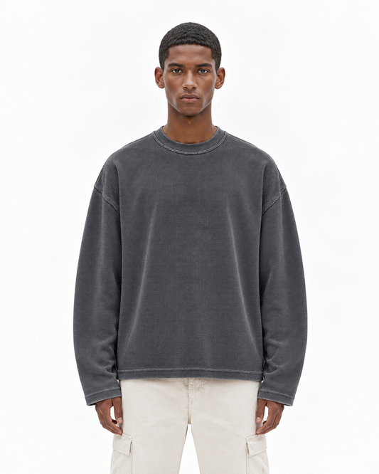 GREY ACIDWASH WAFFLE TSHIRT